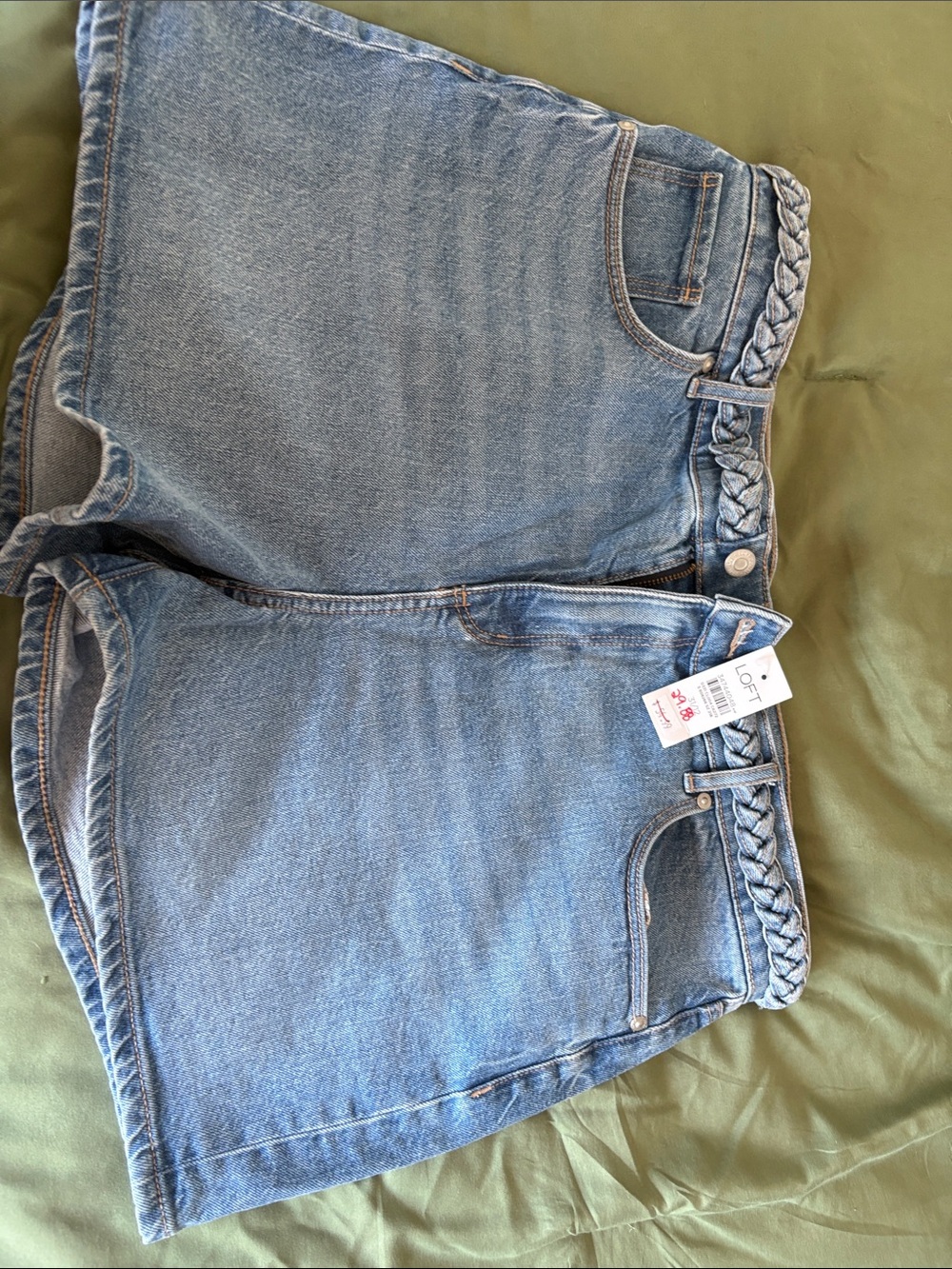 LOFT Light Blue Denim Shorts with Braided Waist
